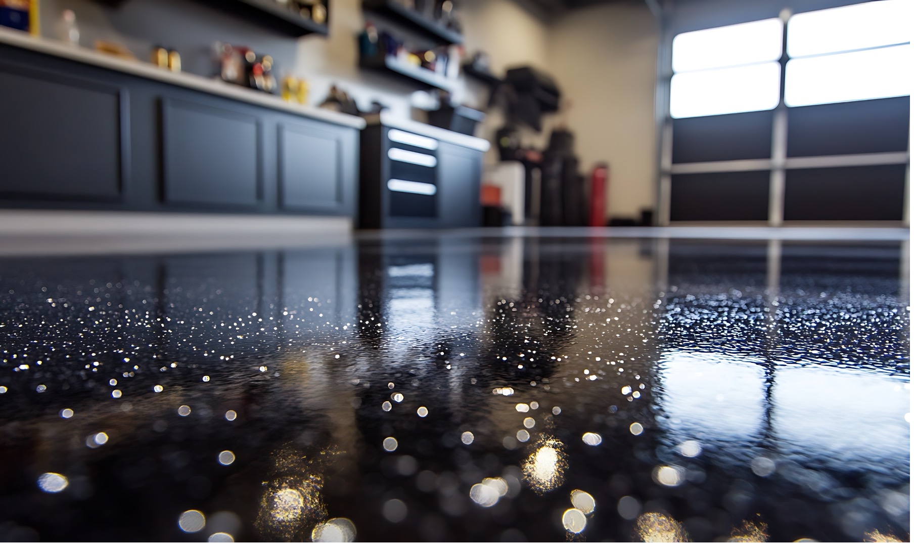 Black flake epoxy garage floor in Delaware