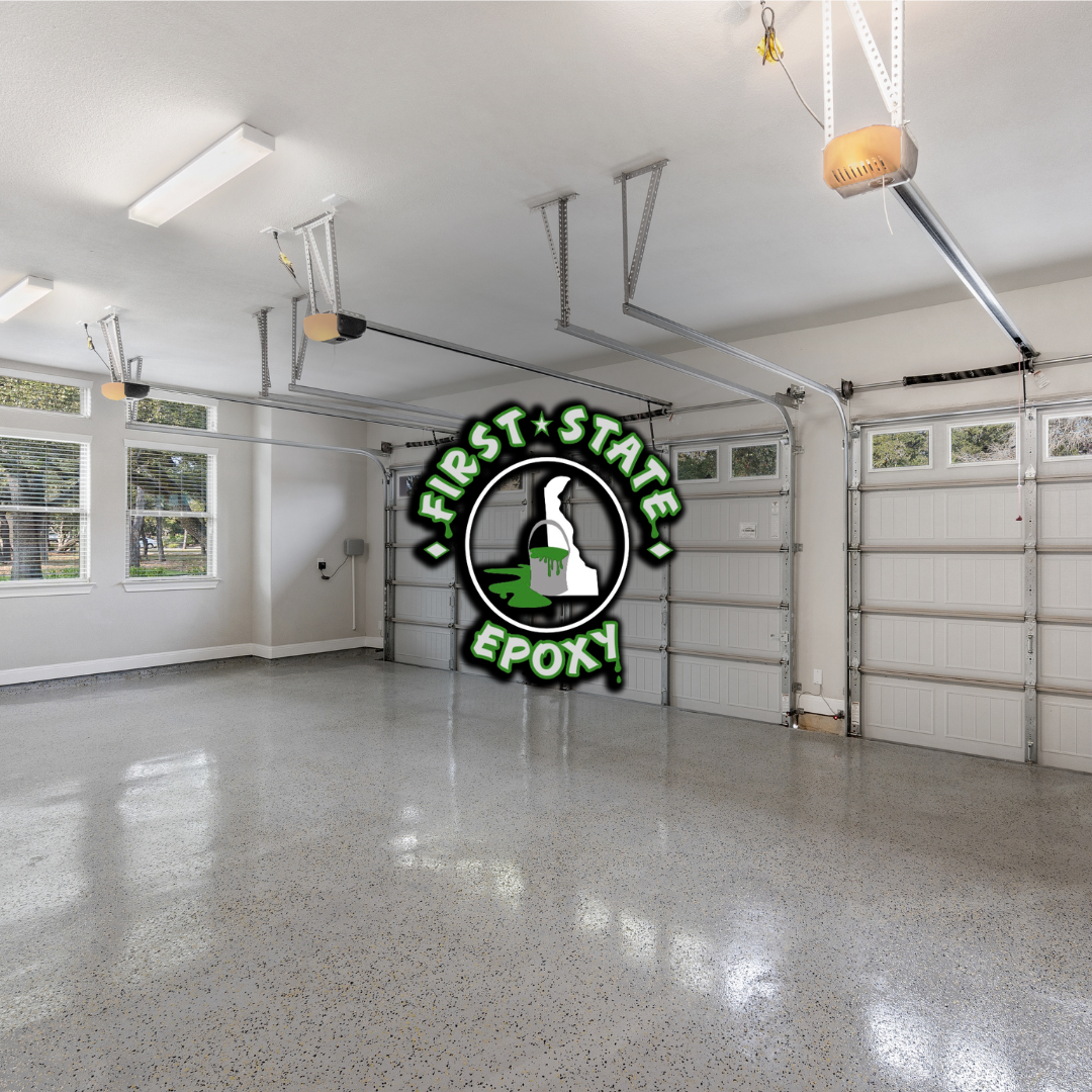 Professional garage floor coating installed in a Delaware home
